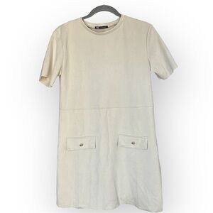 ZARA Cream and white cotton dress with pockets #dresses